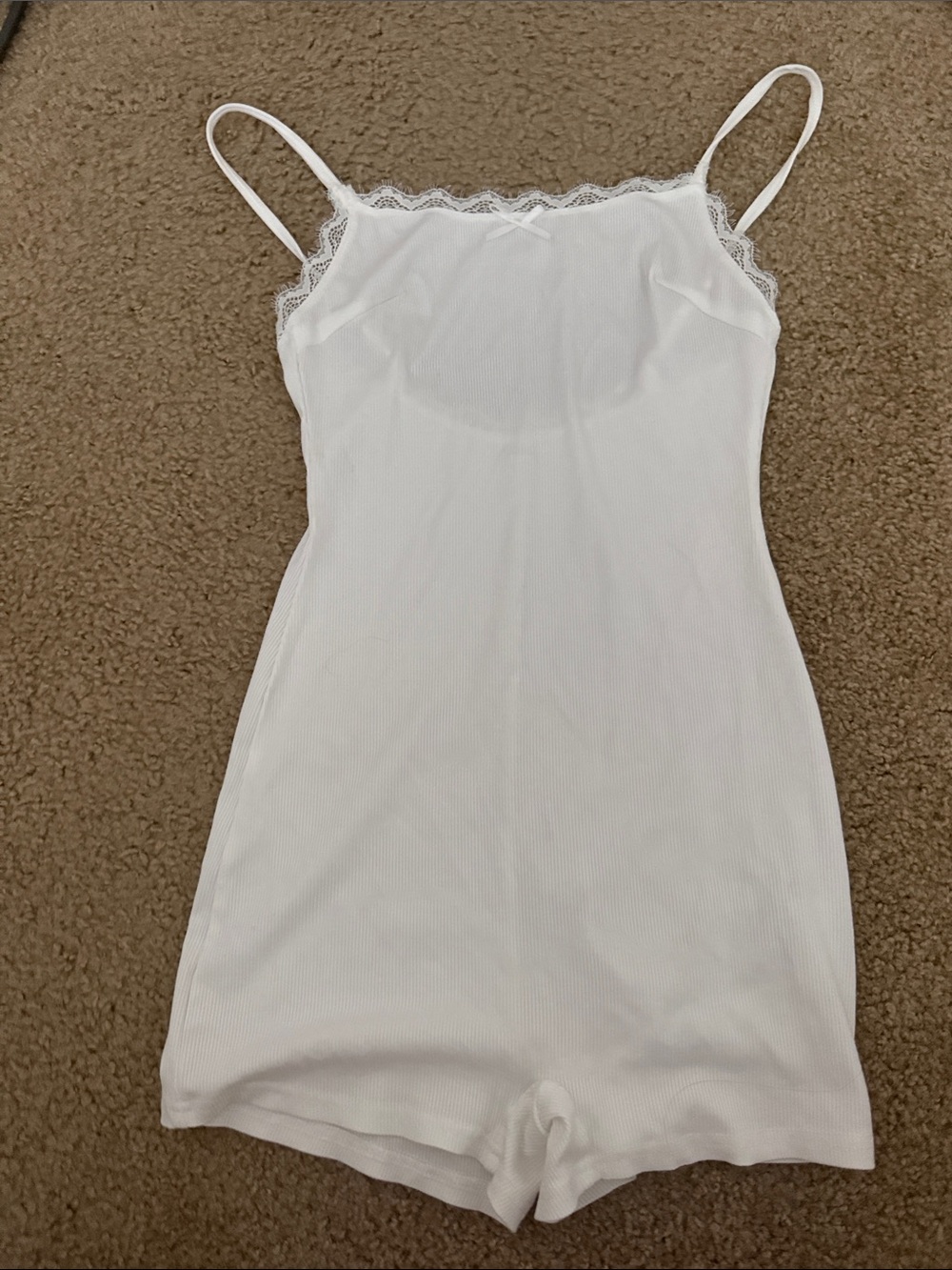 Women's White Lace-Trim Sleep Romper